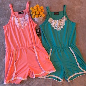 Girls size 10/12 summer rompers; two rompers